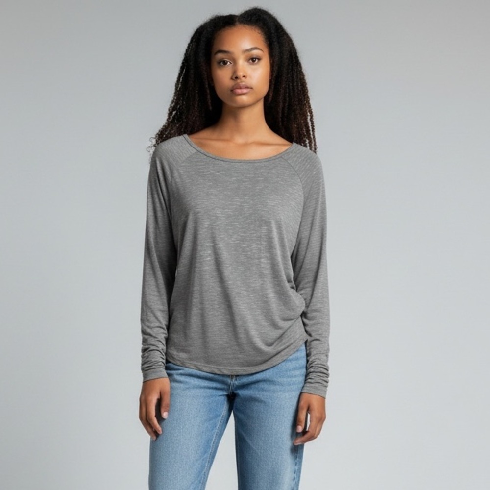 KYODAN top long sleeve cut out back round neck grey marled style usl2505 Size M